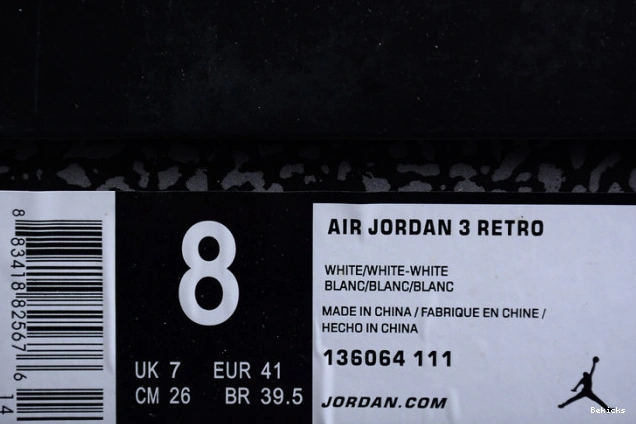Cheap BK jordan white 136064-111 retro 3 air triple 1119